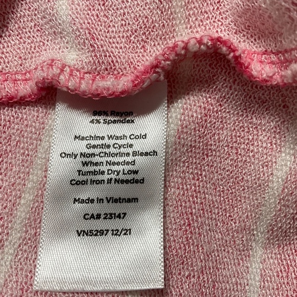 TALBOTS Day Dress Rayon Span Sleeveless Jersey Knit PINK Stripe Side Tie XL - Picture 7 of 7